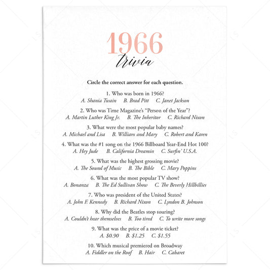 1966 Trivia Questions and Answers Printable by LittleSizzle