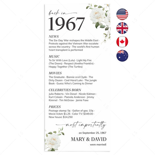 1967 Anniversary Table Cards Personalized 60th Anniversary Decor by LittleSizzle