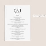 1971 Trivia Quiz with Answer Key Instant Download