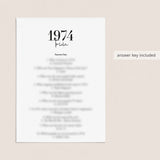1974 Trivia Quiz with Answer Key Instant Download