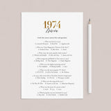 Gold 1974 Trivia Questions with Answers Printable by LittleSizzle