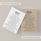 1976 Trivia Quiz with Answer Key Instant Download