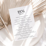 1976 Trivia Quiz with Answer Key Instant Download