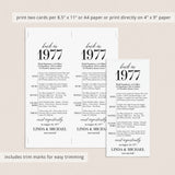 50th Anniversary Party Decorations Married in 1977 Table Card