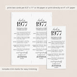 50th Birthday Party Decorations Born in 1977 Table Card