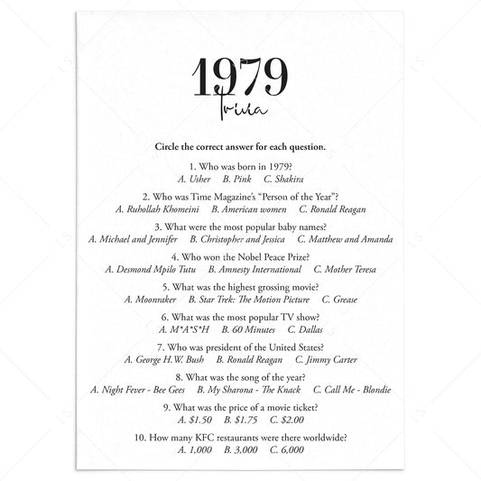 1979 Trivia Quiz with Answer Key Instant Download by LittleSizzle