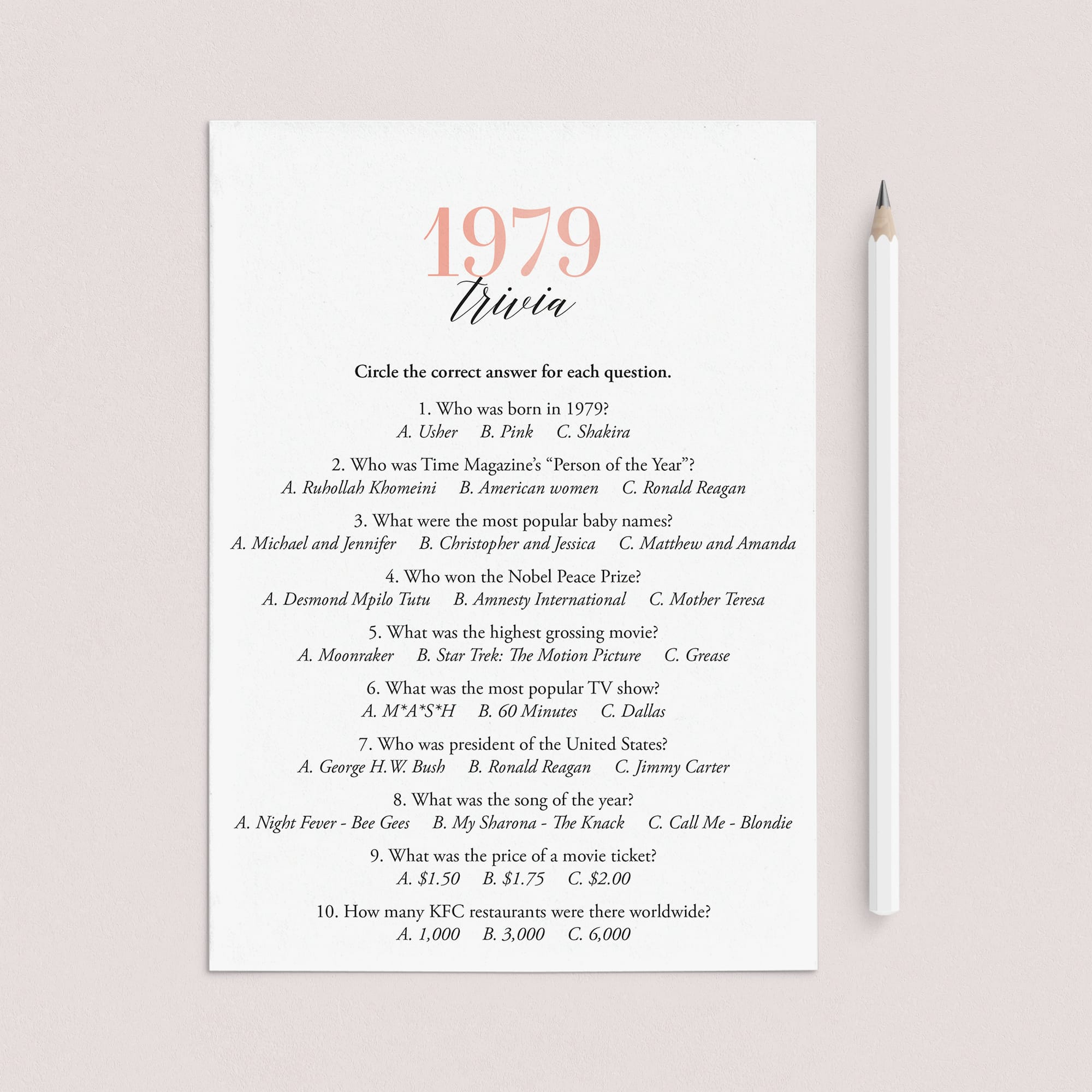 1979 Trivia Questions and Answers Printable by LittleSizzle