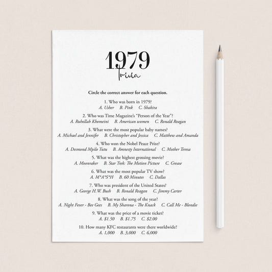 1979 Trivia Quiz with Answer Key Instant Download by LittleSizzle