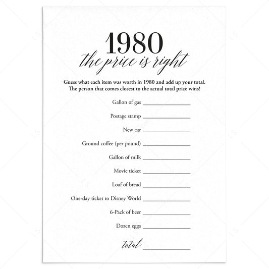 1980 The Price Is Right Game with Answers Printable by LittleSizzle