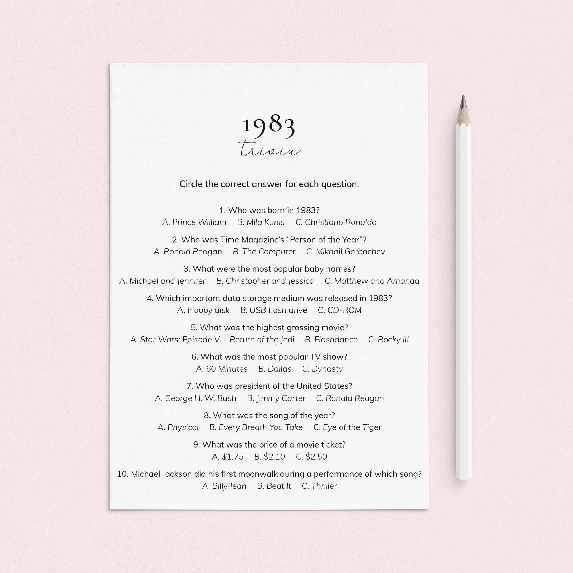 1983 Quiz and Answers Printable by LittleSizzle