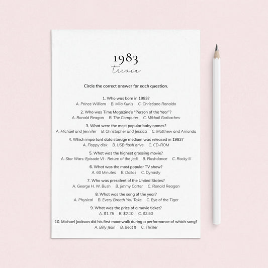 1983 Quiz and Answers Printable by LittleSizzle