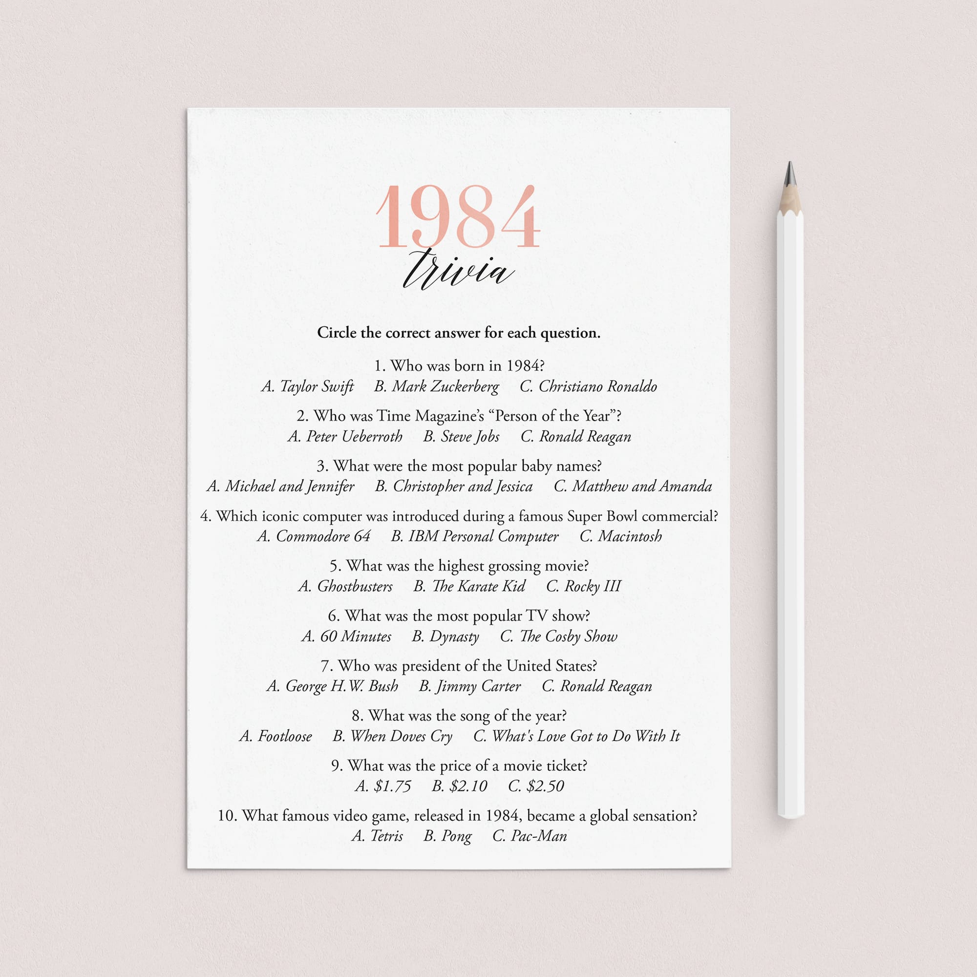 1984 Trivia Questions and Answers Printable by LittleSizzle