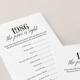 1986 The Price Is Right Game with Answers Printable