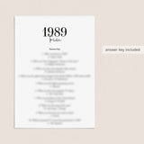 1989 Trivia Quiz with Answer Key Instant Download