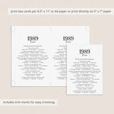 1989 Trivia Quiz with Answer Key Instant Download