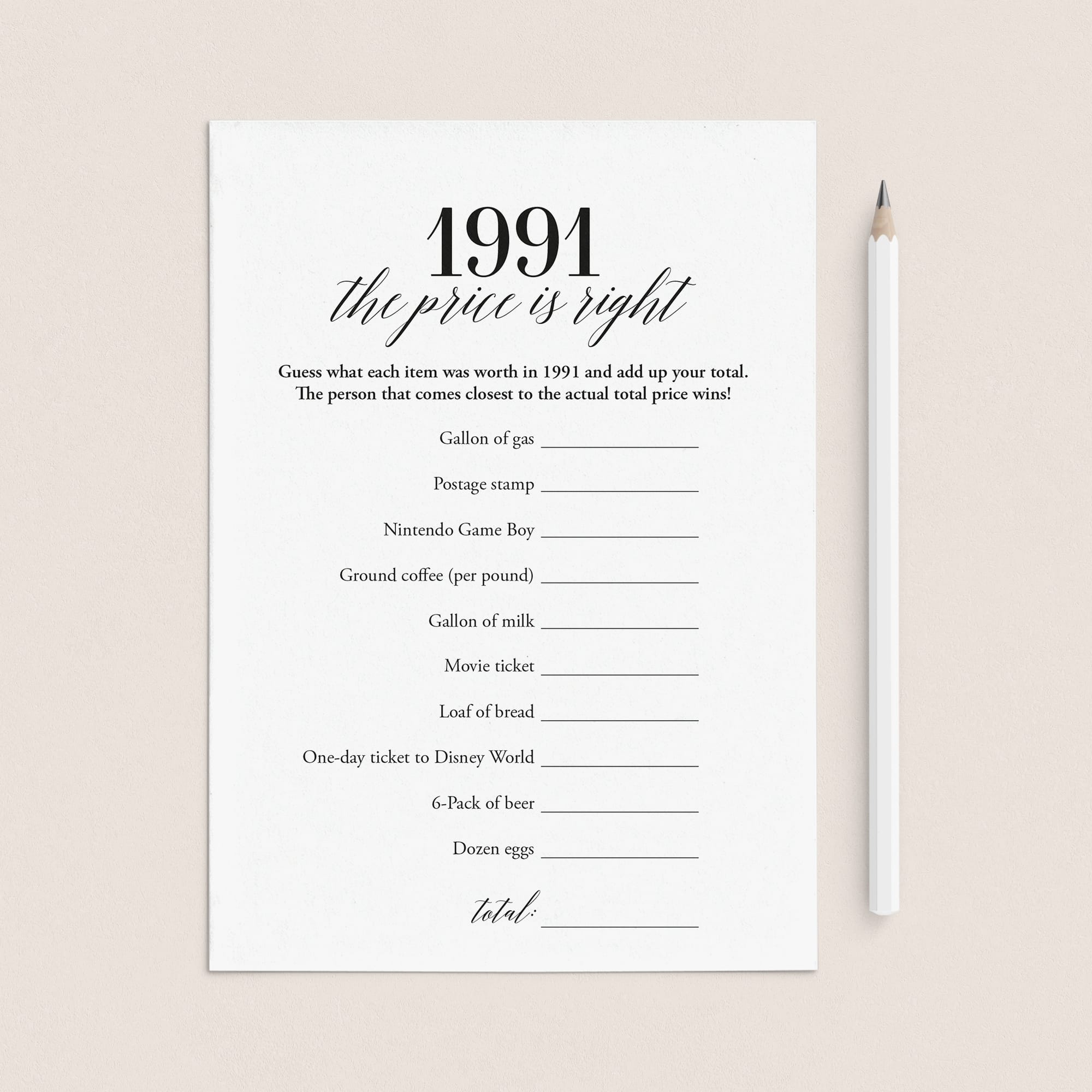 1991 The Price Is Right Game with Answers Printable by LittleSizzle