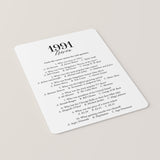 1991 Trivia Quiz with Answer Key Instant Download