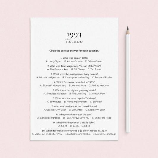 1993 Quiz and Answers Printable by LittleSizzle
