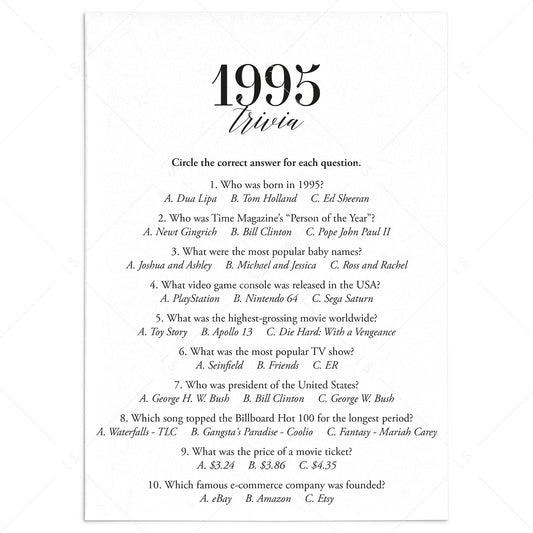 1995 Fun Facts Quiz with Answers Printable by LittleSizzle