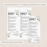 1997 Anniversary Table Cards Personalized 30th Anniversary Decor