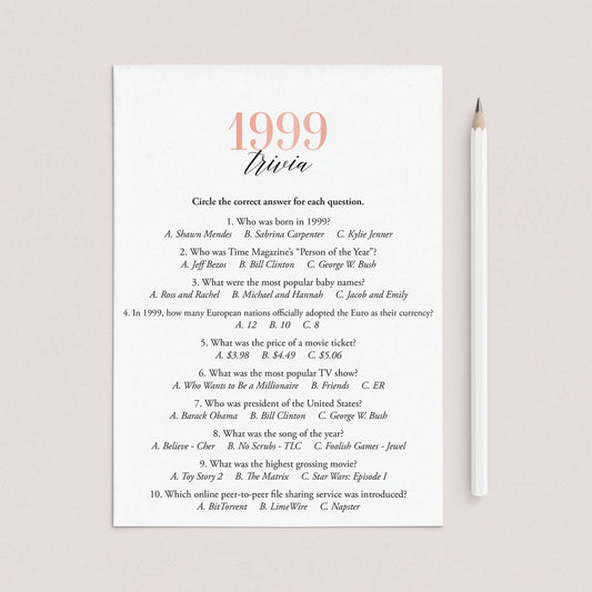 1999 Trivia Questions and Answers Printable by LittleSizzle