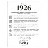 100th Birthday Table Decor Custom Back in 1926 Facts Printable by LittleSizzle