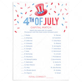 4th of July Game US Capital Match with Answers by LittleSizzle