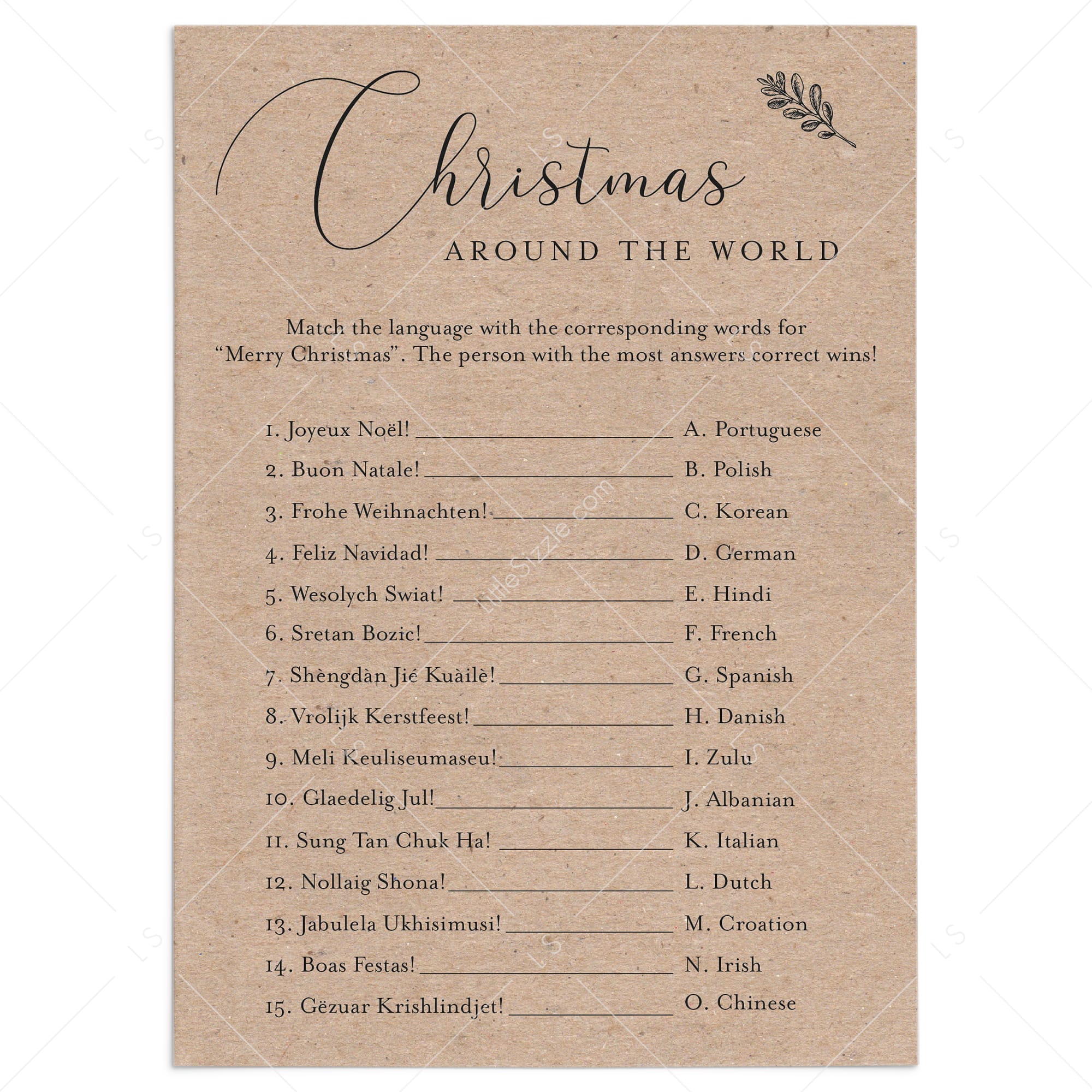Rustic Christmas Party Game Merry Christmas Around The World by LittleSizzle