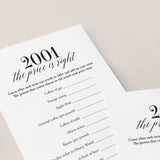 2001 The Price Is Right Game with Answers Printable