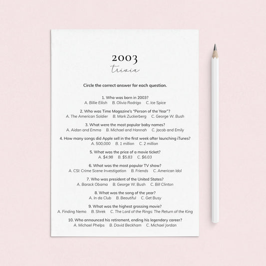 2003 Quiz and Answers Printable by LittleSizzle