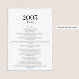 2003 Trivia Quiz with Answer Key Instant Download