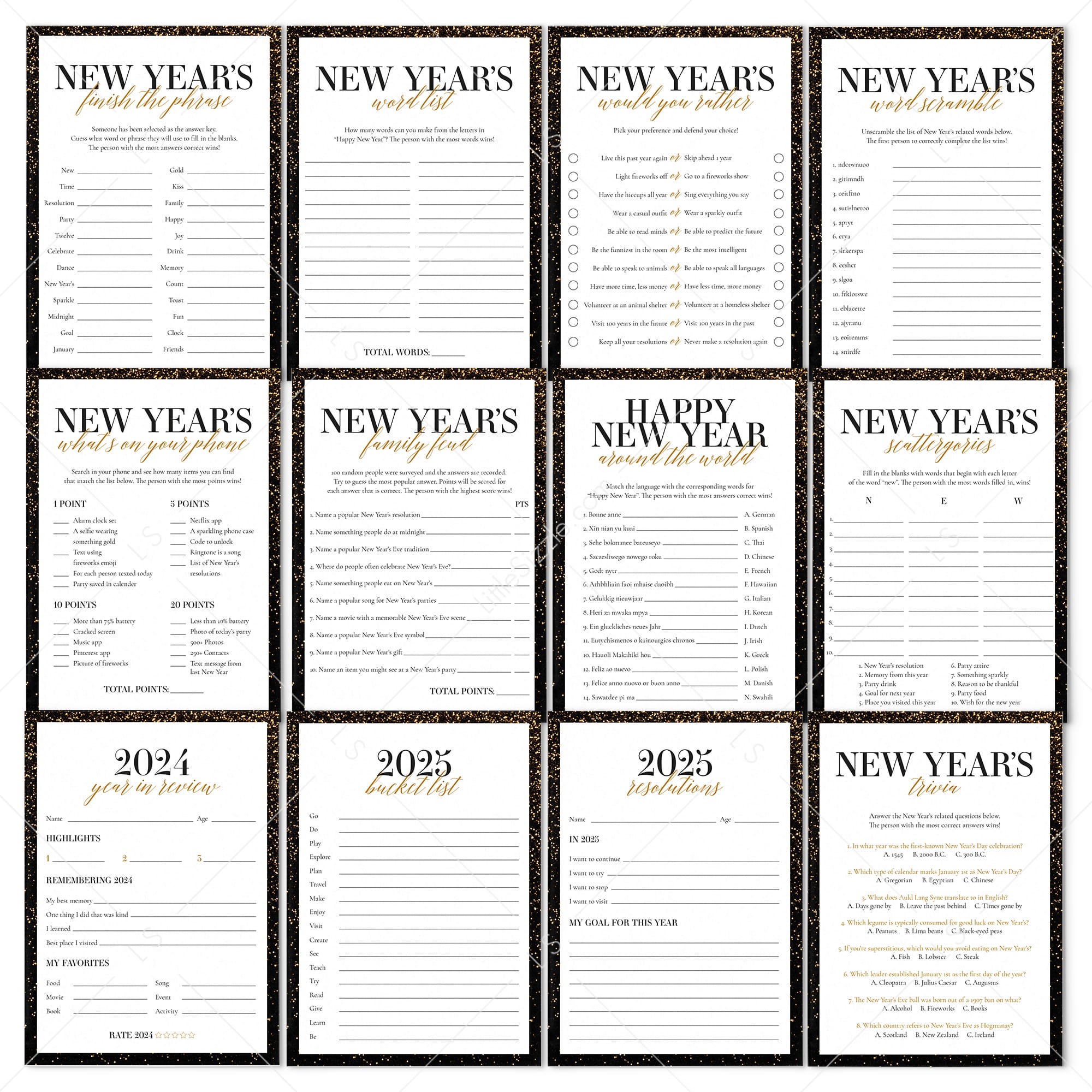 2024 2025 New Year's Eve Party Games Bundle Printable | Instant