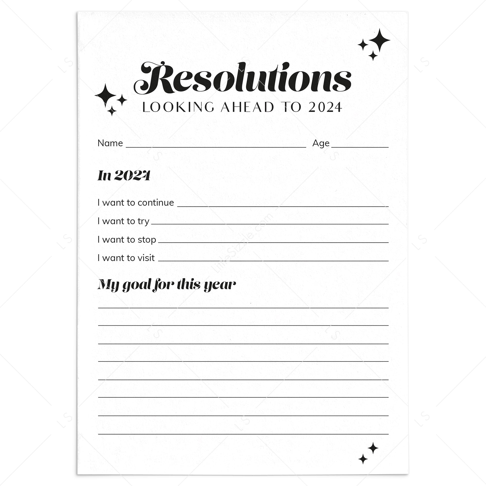 2024 New Year Resolutions Goal Setting List Printable LittleSizzle