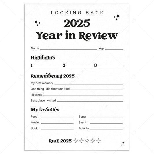 2025 End of Year Review Self Reflection Cards Printable by LittleSizzle