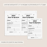 2025 End of Year Review Self Reflection Cards Printable