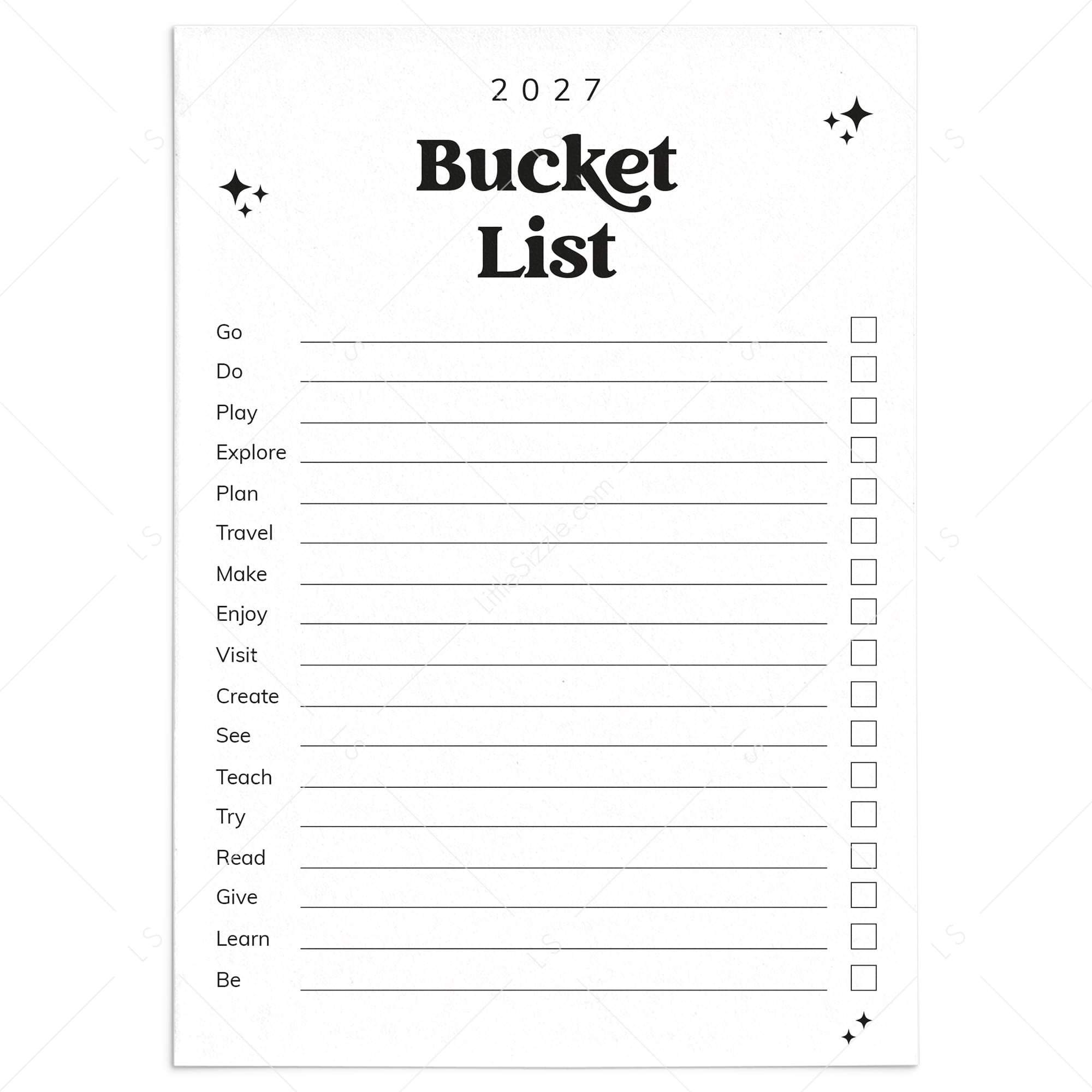 2027 Bucket List Printable by LittleSizzle