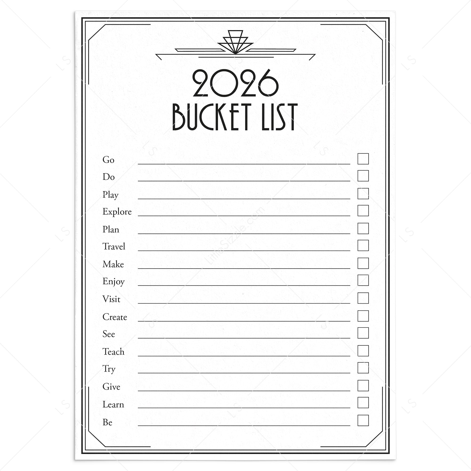 Printable New Year Bucket List 2026 by LittleSizzle