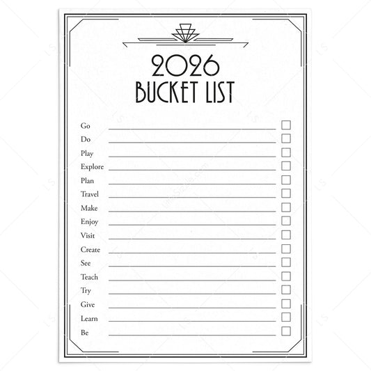 Printable New Year Bucket List 2026 by LittleSizzle