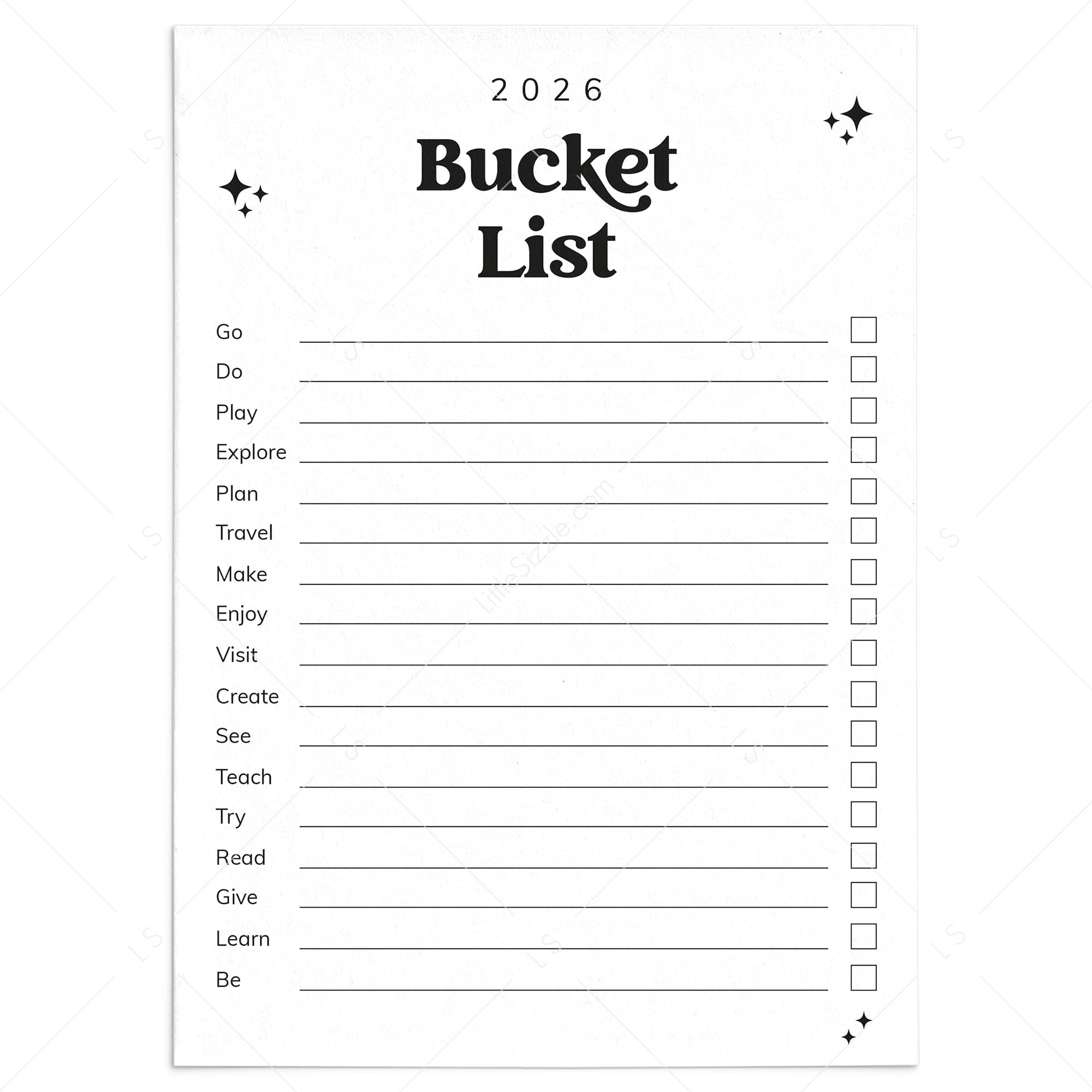 2026 Bucket List Printable by LittleSizzle
