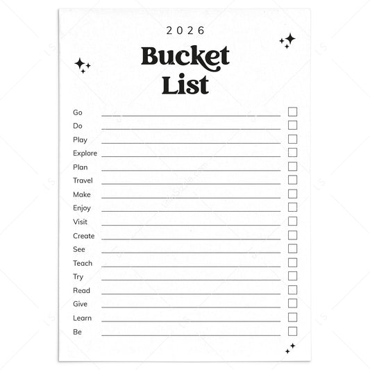 2026 Bucket List Printable by LittleSizzle