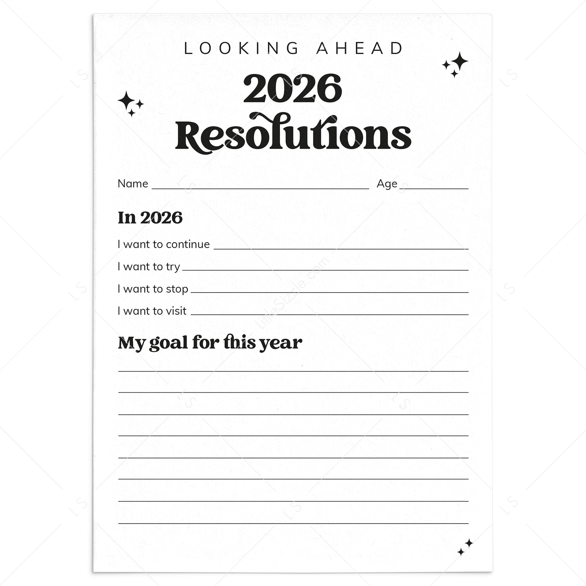 2026 New Year Resolutions Goal Setting List Printable by LittleSizzle