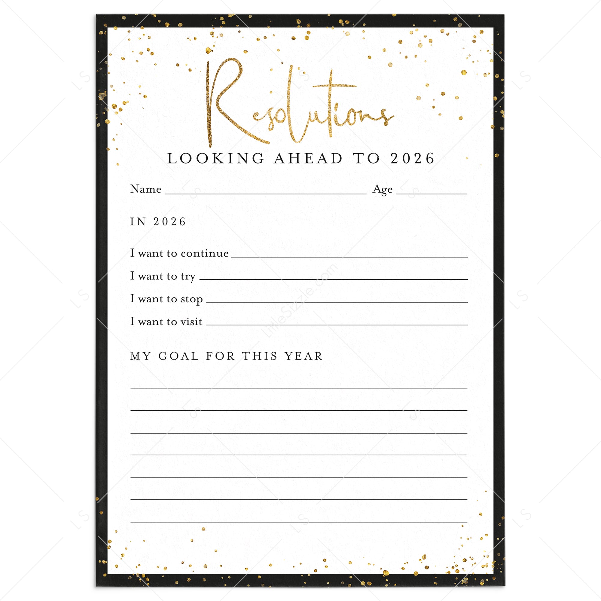 2026 New Year's Resolutions List Printable by LittleSizzle