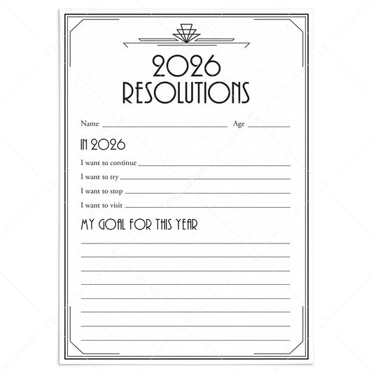 Gatsby New Years Party Printable 2026 Resolutions by LittleSizzle