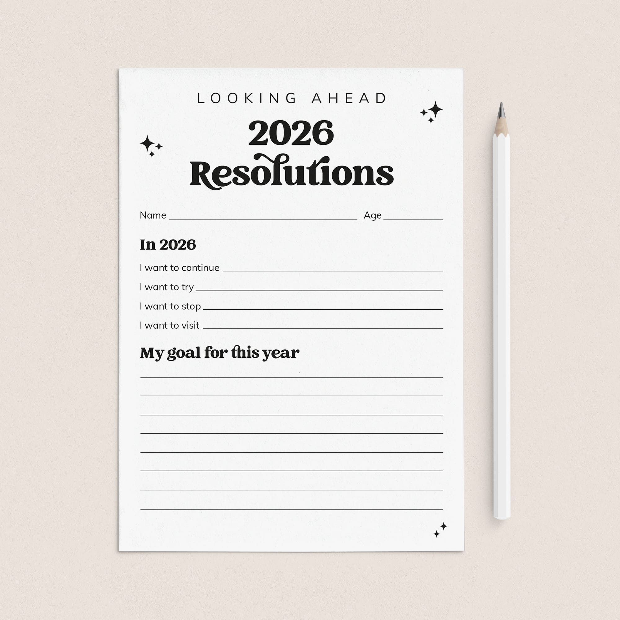 2026 New Year Resolutions Goal Setting List Printable by LittleSizzle