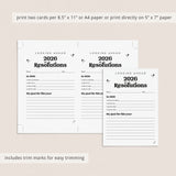 2026 New Year Resolutions Goal Setting List Printable