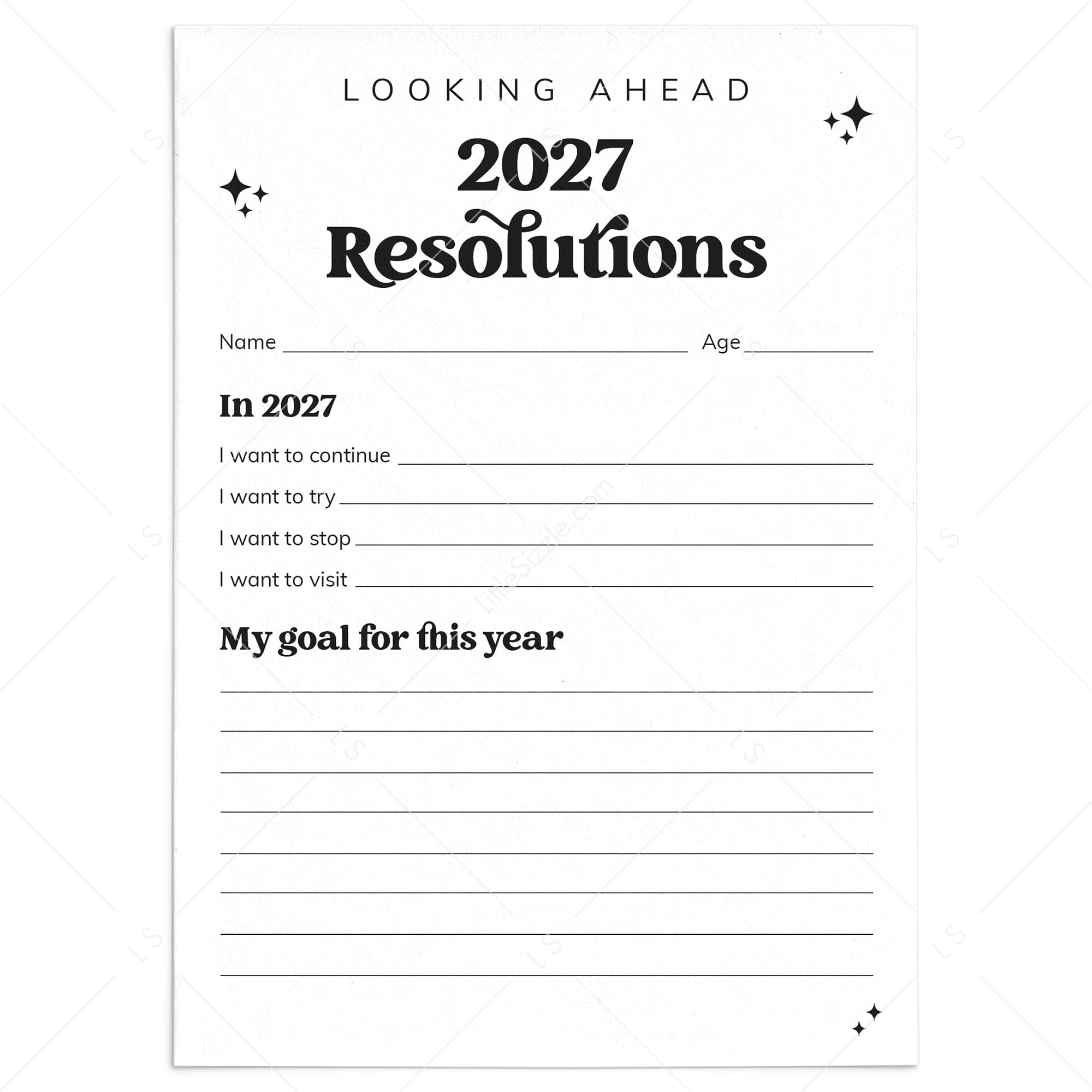 2027 New Year Resolutions Goal Setting List Printable by LittleSizzle