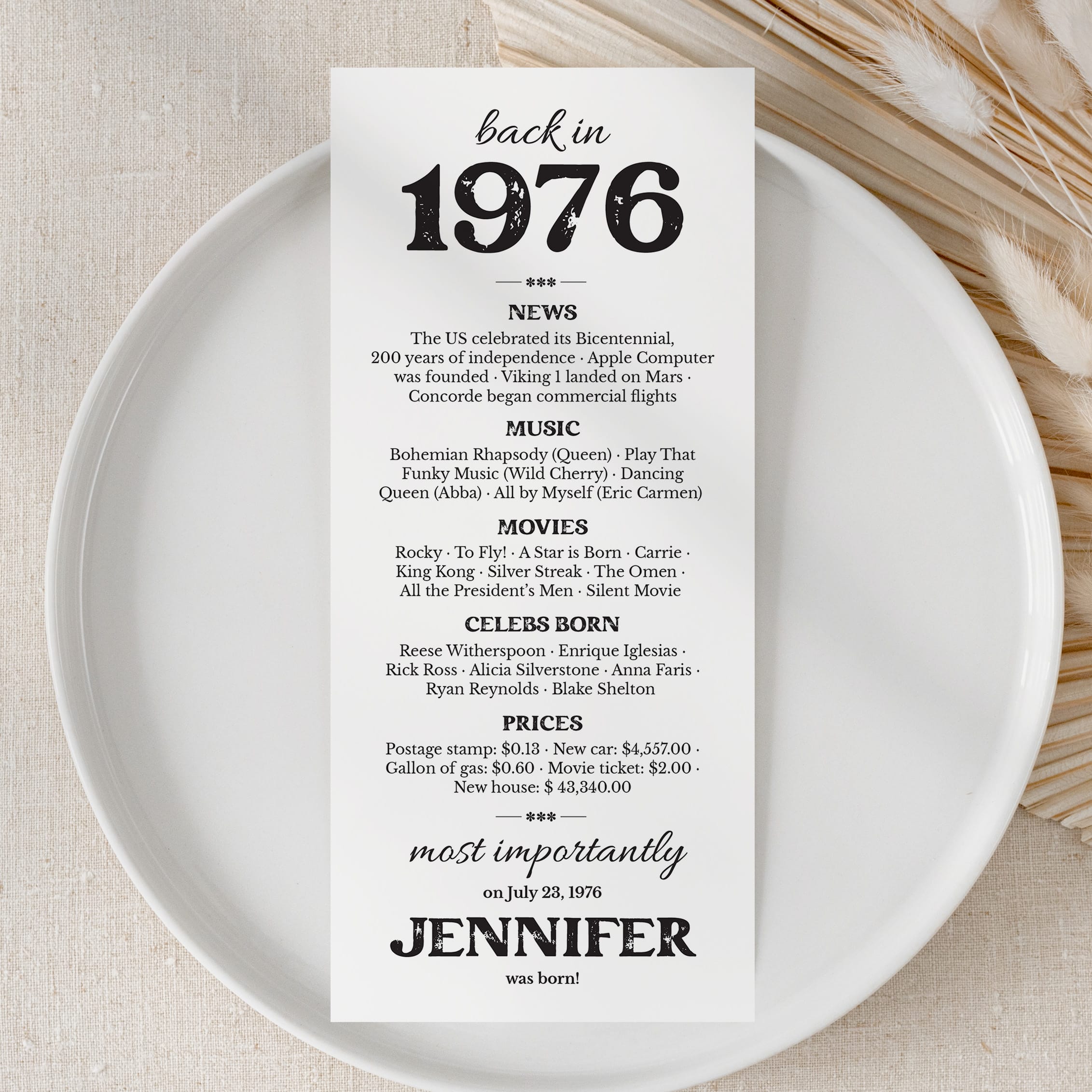 50th Birthday Decorations Born in 1976 Table Card by LittleSizzle