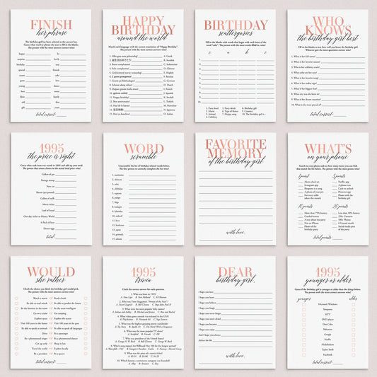 Born In 1995 30th Birthday Party Games Bundle For Women by LittleSizzle
