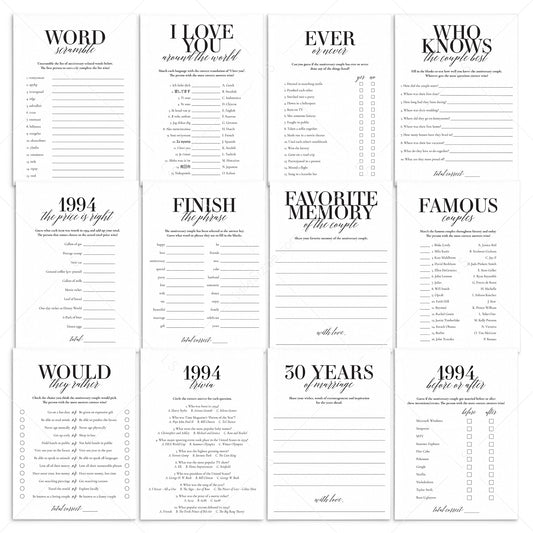 Married in 1994 30th Wedding Anniversary Party Games Bundle by LittleSizzle
