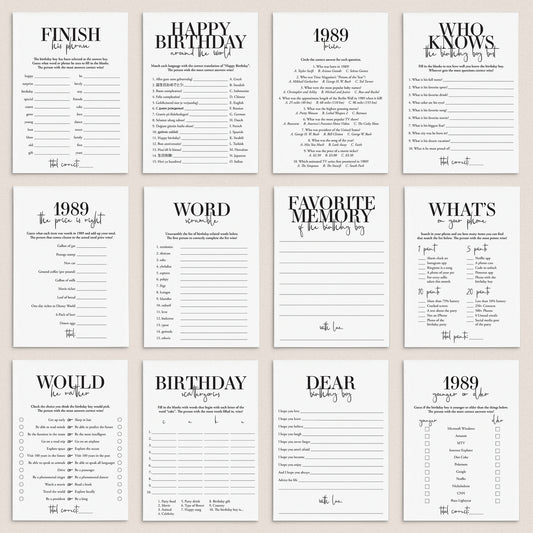 Born in 1989 36th Birthday Party Games Bundle For Men by LittleSizzle